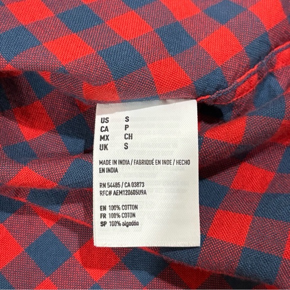 American Eagle Seriously Soft Button Down Plaid Shirt, Red, Mens Small - Picture 8 of 8